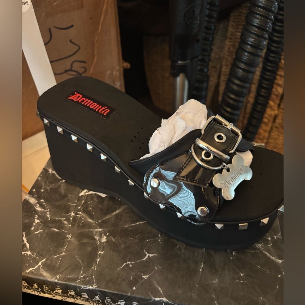 Demonia Studded Buckle Platform Sandals